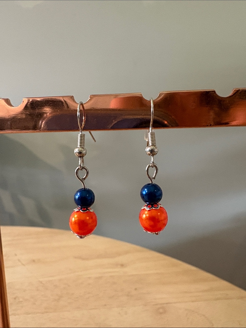 Handmade Auburn inspired Blue and Orange Bead Drop Earrings